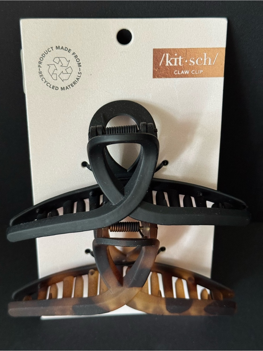 Kitsch Matte Black & Tortoiseshell Hair Large Loop Claw Clips (2-Pack)